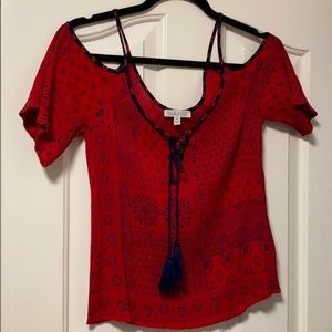 Cold shoulder red & blue top